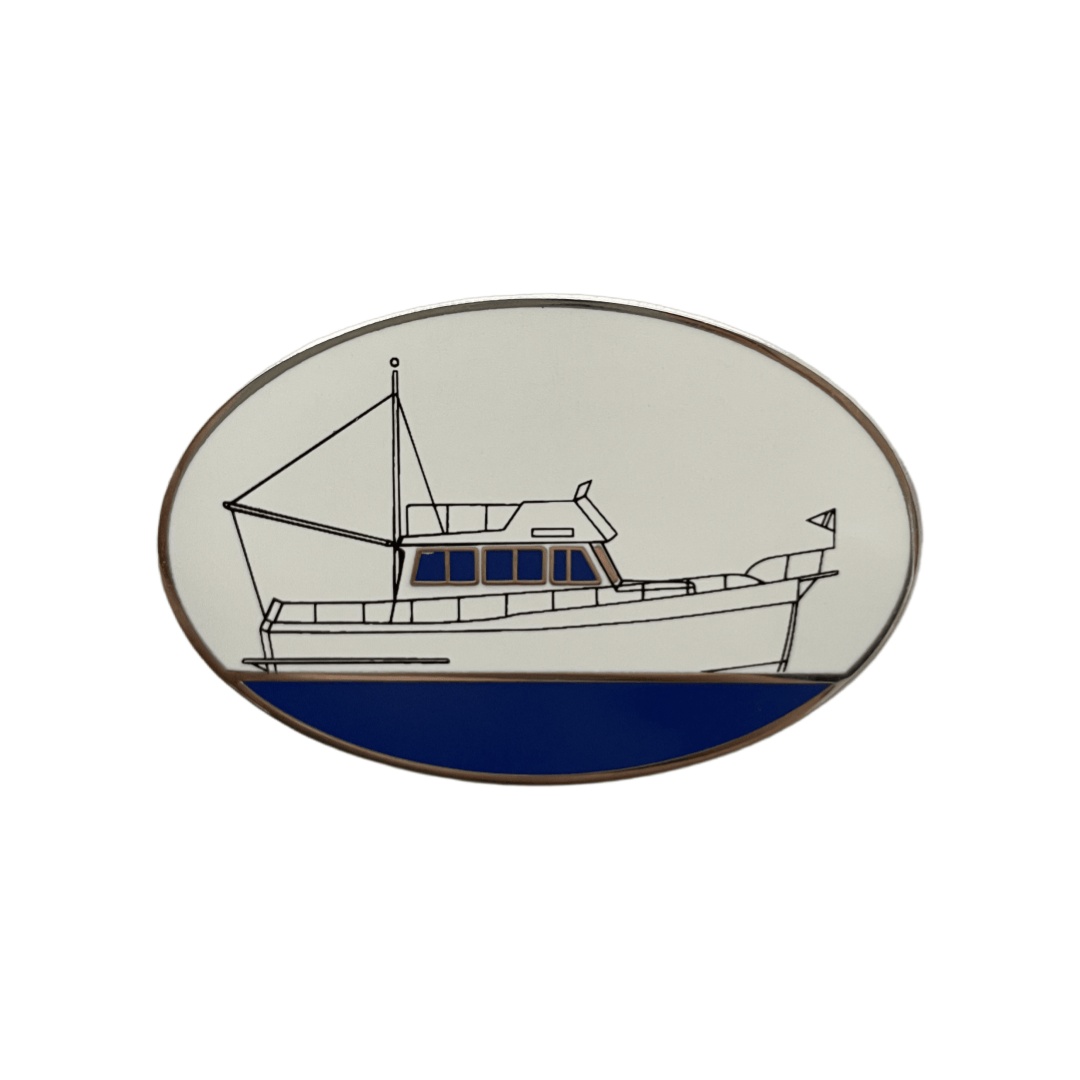 Custom Fishing Boat Line Art Oval Hard Enamel Pins