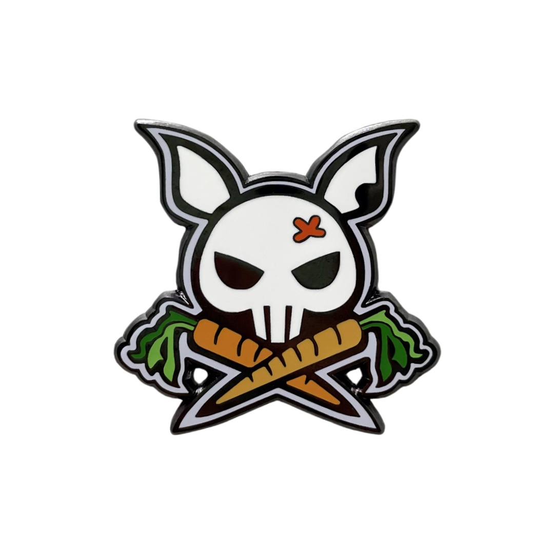 Custom Bunny Skull With Crossed Carrots Hard Enamel Pins