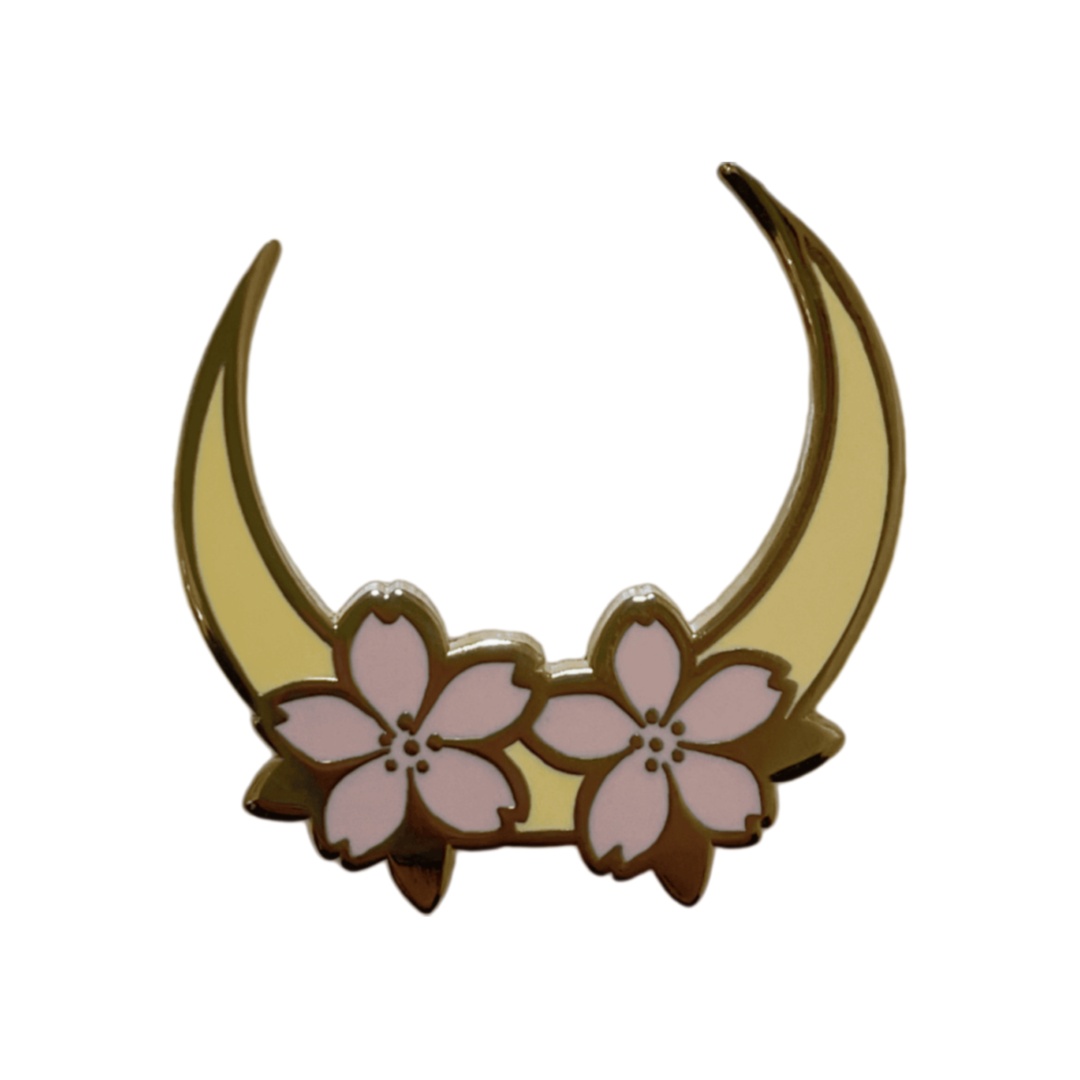Custom Cherry Blossom Crescent Moon Hard Enamel Pins