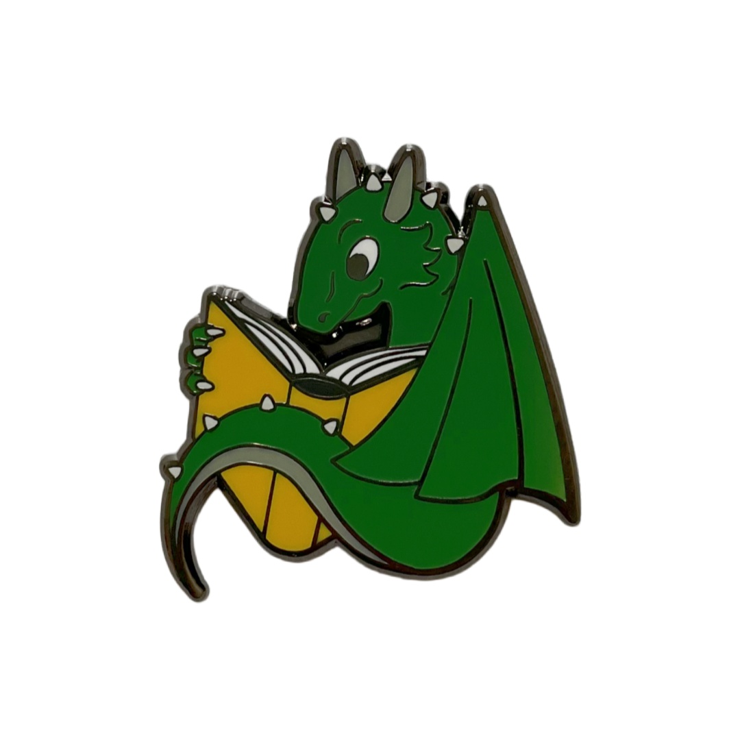 Custom Cute Green Dragon Reading Yellow Book Hard Enamel Pins