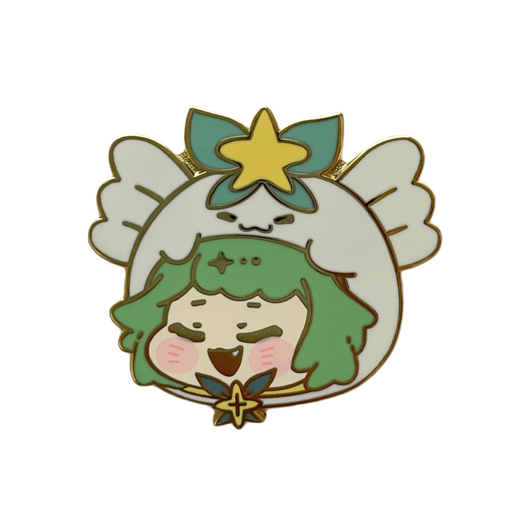 Custom Green Hair Anime Chibi Character With Star Headpiece Hard Enamel Pins