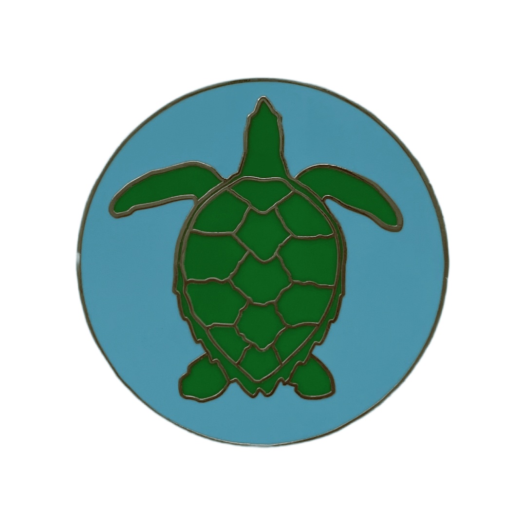 Custom Green Sea Turtle On Light Blue Background Hard Enamel Pins