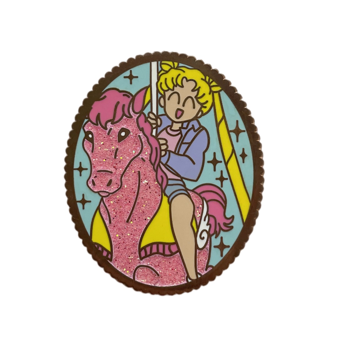 Custom Sailor Moon Glitter Carousel Oval Hard Enamel Pins