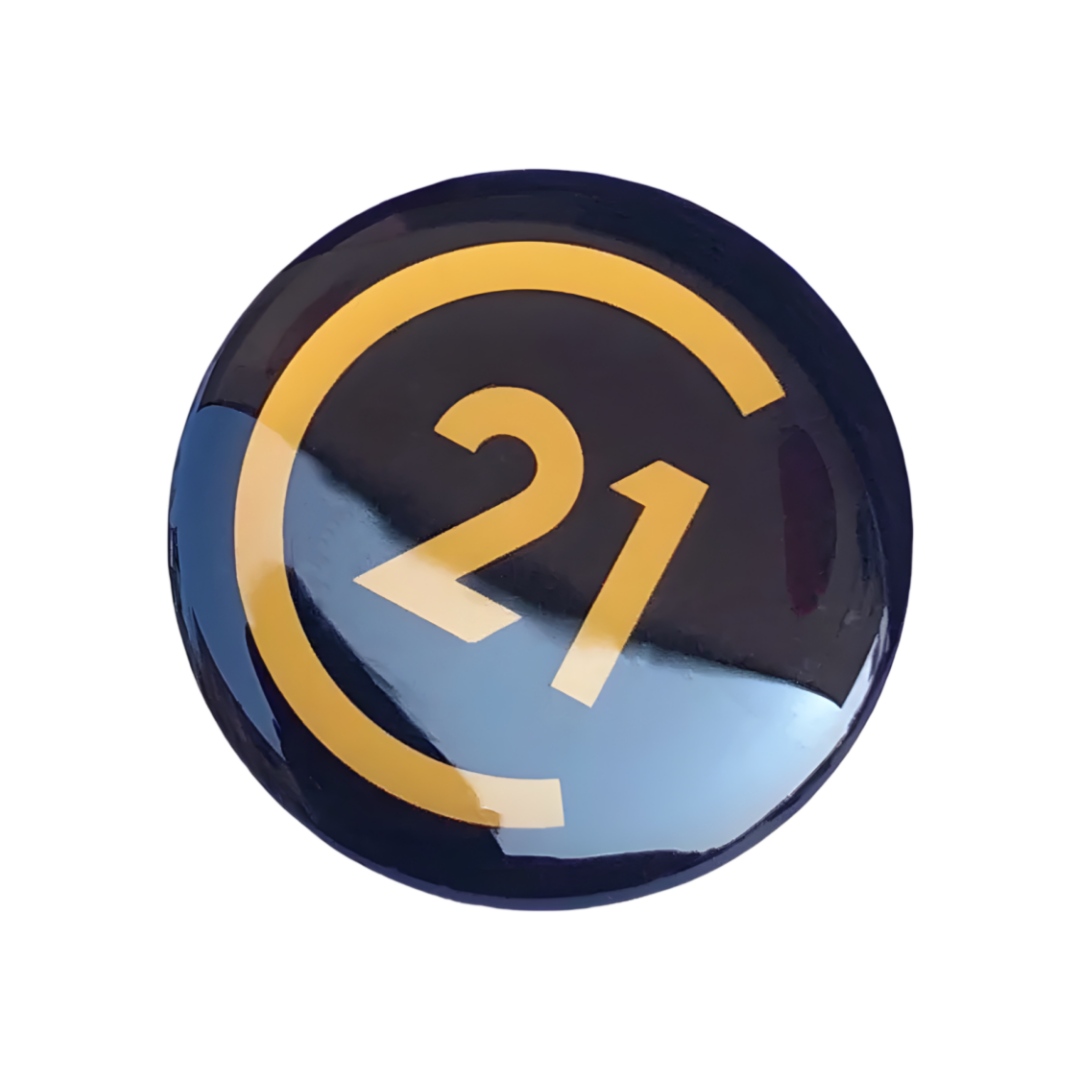Custom Black Round Number 21 Circle Graphic Offset Printed Epoxy Pins