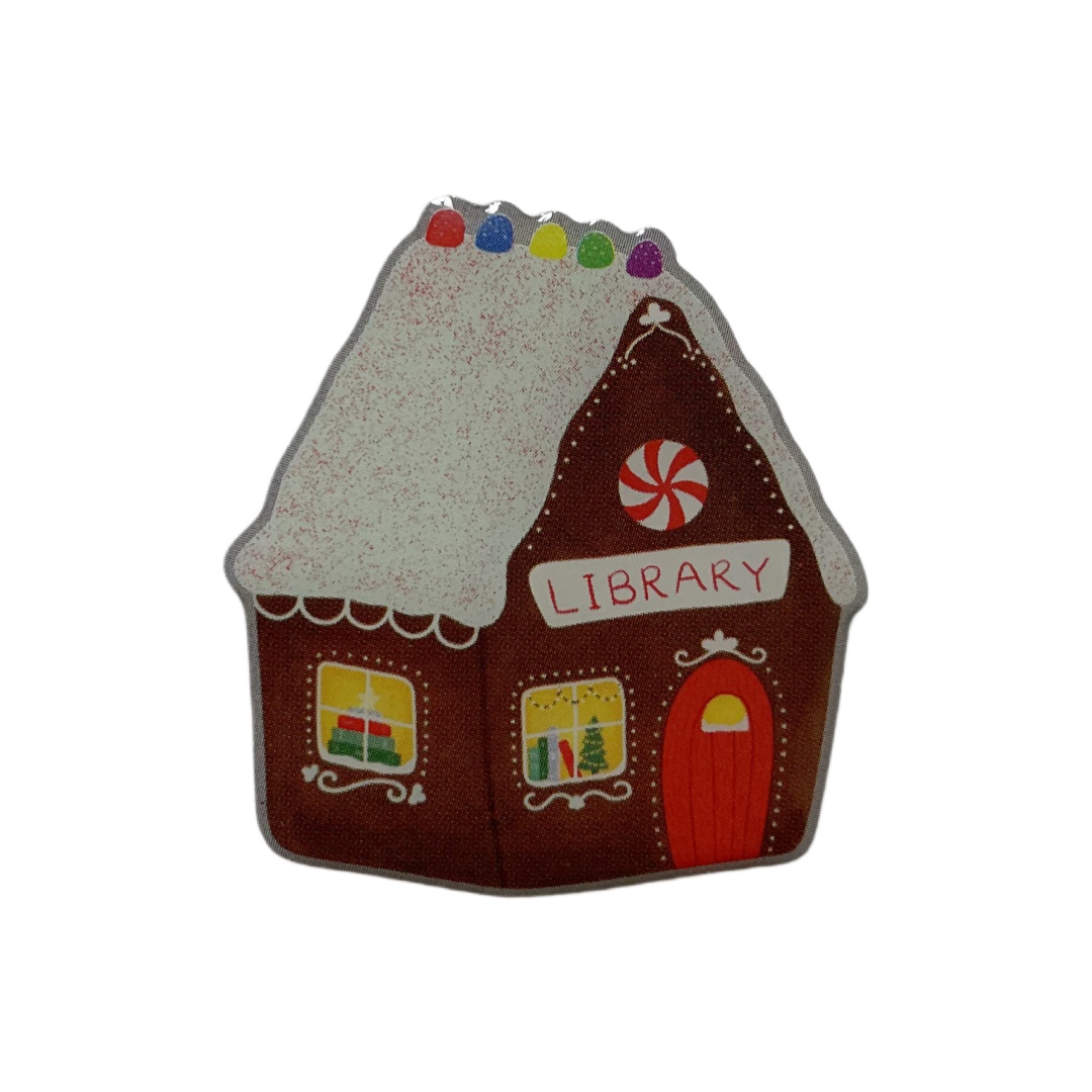 Custom Gingerbread Library House Cartoon Graphic Offset Printed Epoxy Pins