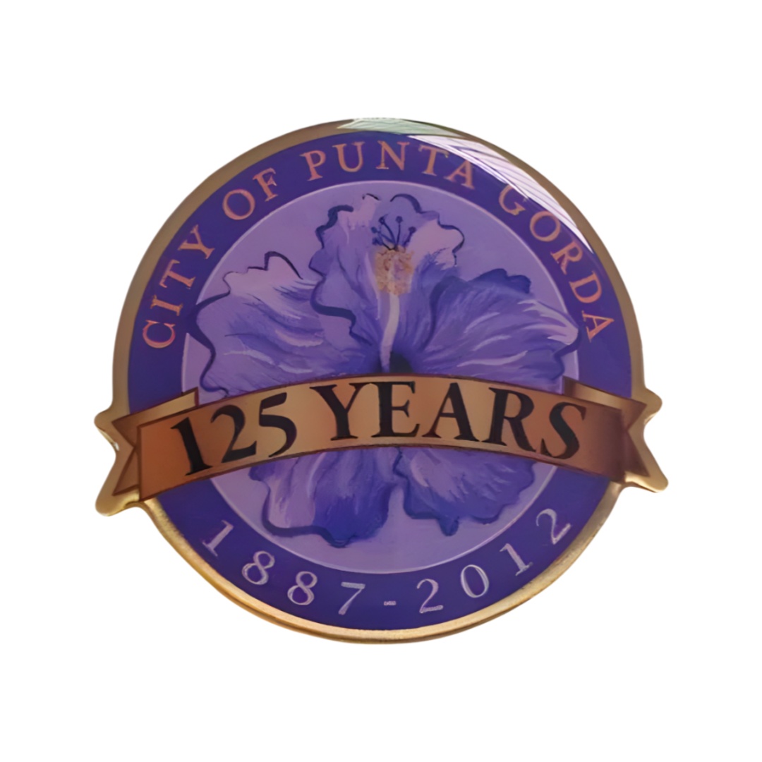 Custom Punta Gorda 125 Years Hibiscus Offset Printed Epoxy Pins