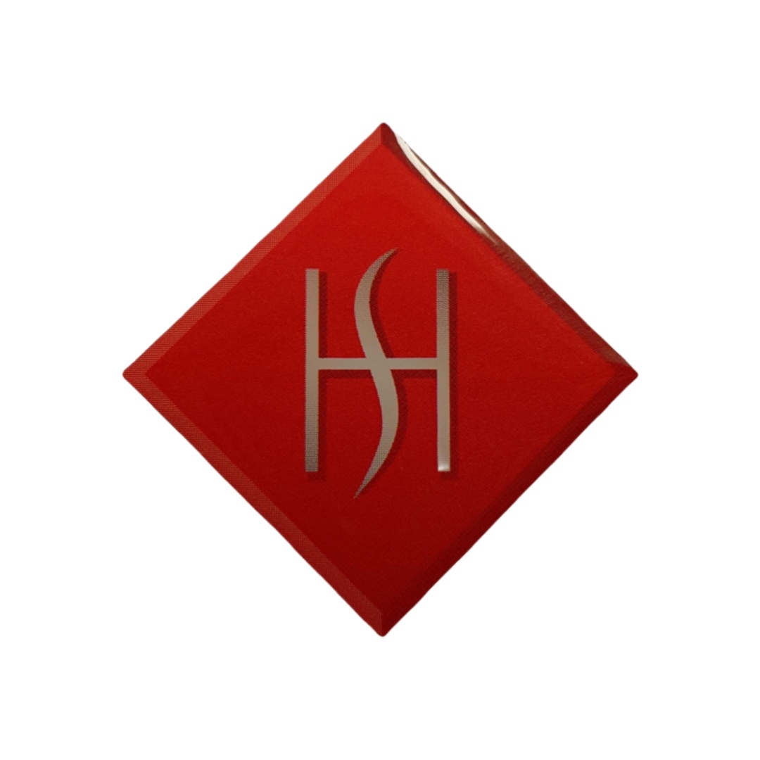 Custom Red Diamond HS Monogram Brand Logo Offset Printed Epoxy Pins