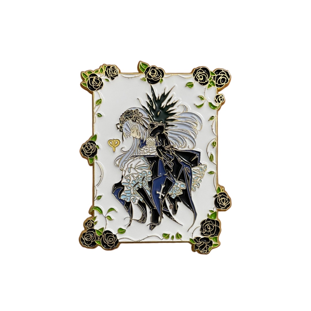 Custom Black Rose Border Gothic Anime Girl Soft Enamel Pins