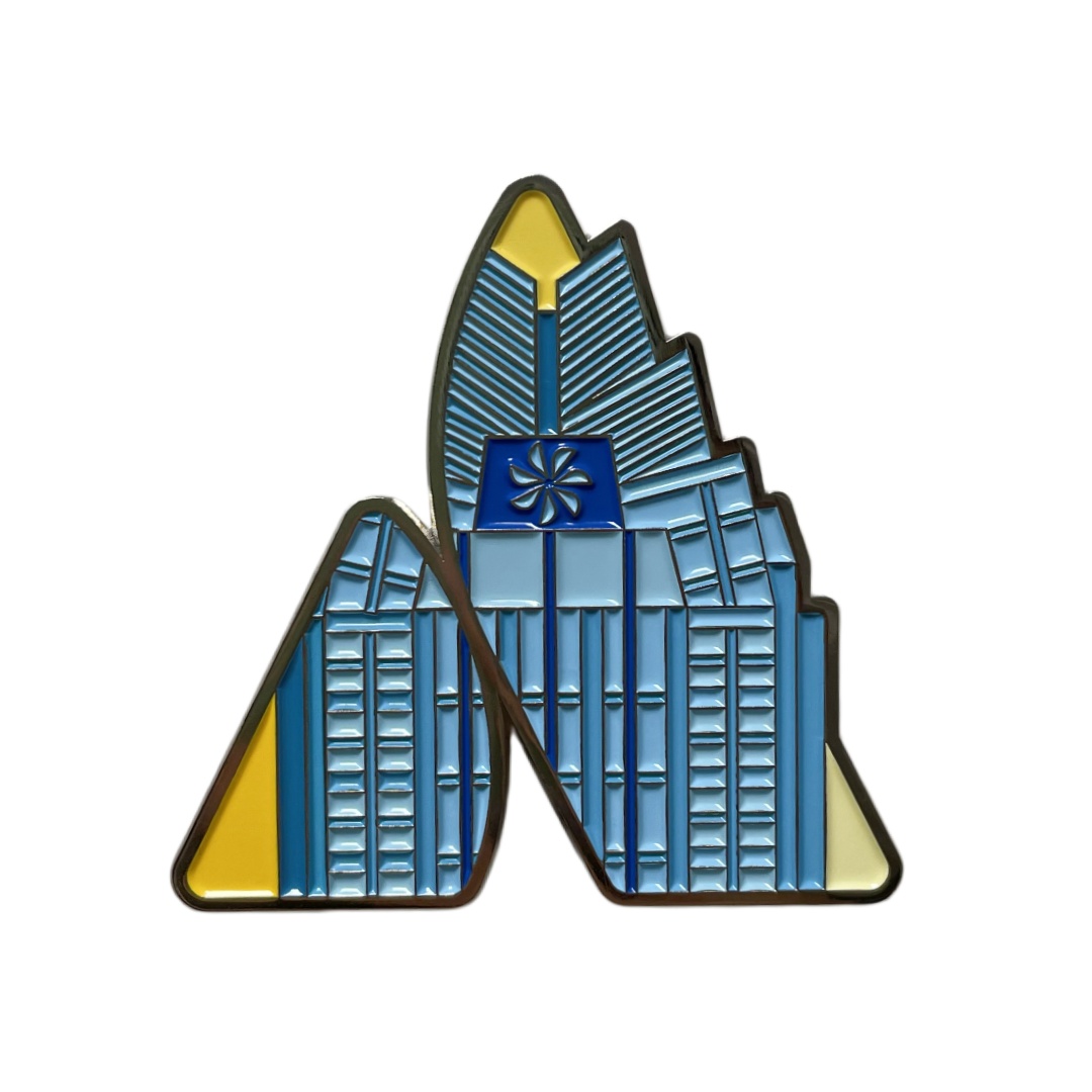 Custom Blue Yellow Geometric Mountain Style Building Soft Enamel Pins