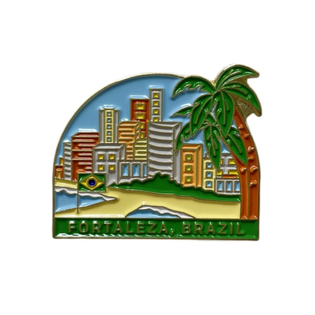 Custom Fortaleza Brazil Beach Palm Tree City View Soft Enamel Pins