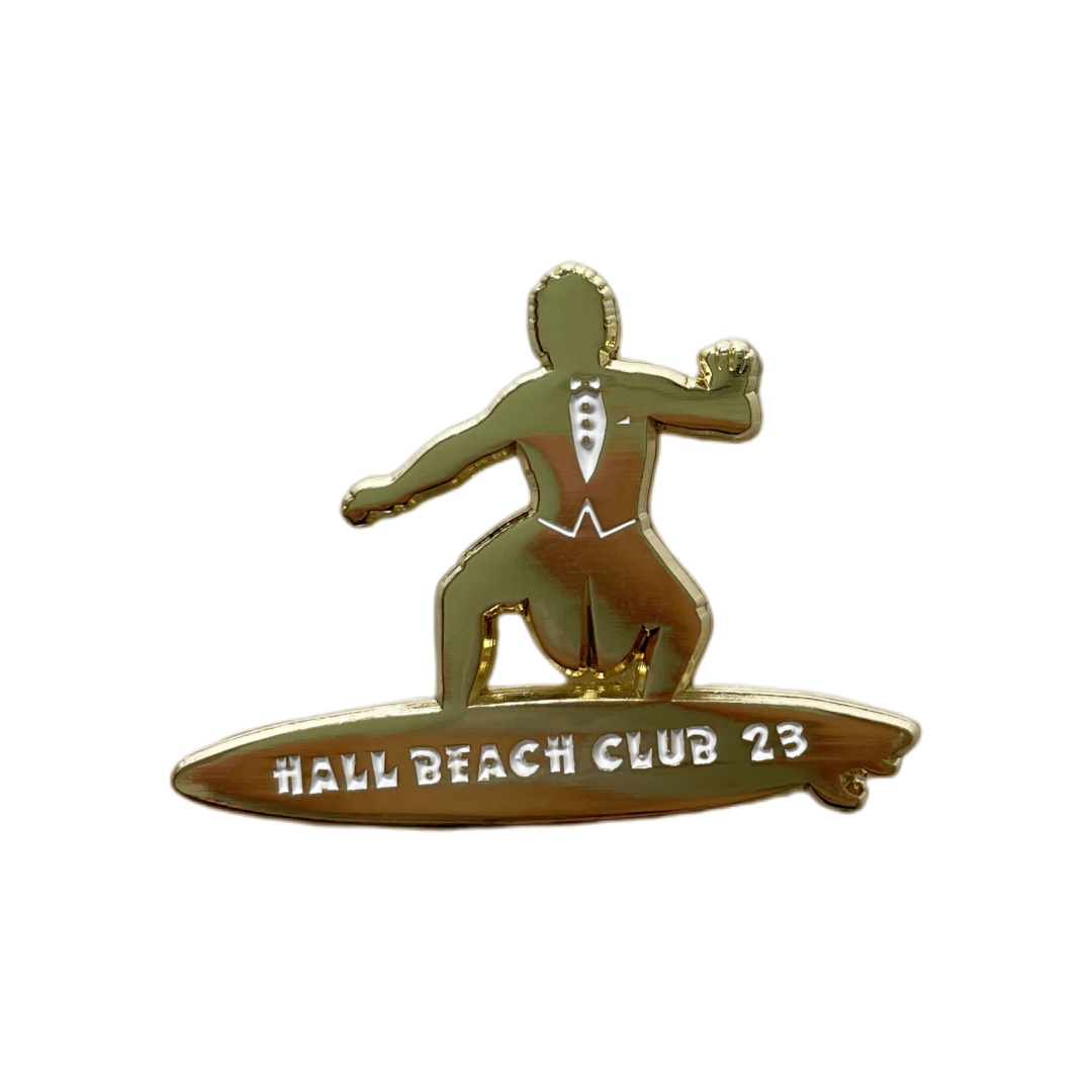 Custom Hall Beach Club 23 Tuxedo Surfer On Surfboard Soft Enamel Pins