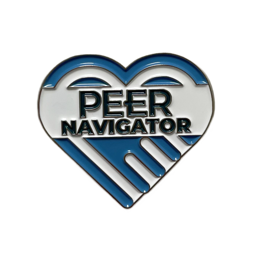Custom Peer Navigator Blue White Heart With Hand Graphic Soft Enamel Pins