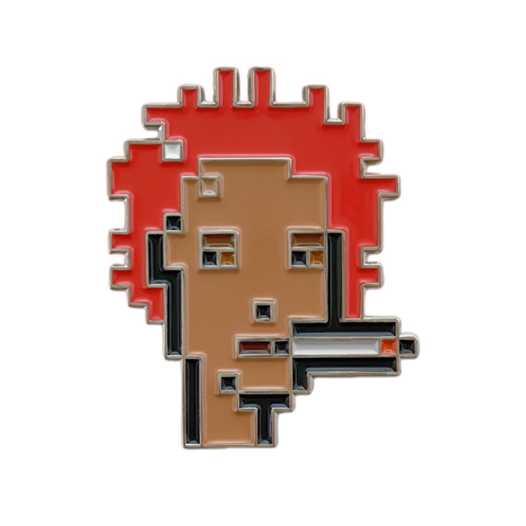 Custom Retro Pixel Art Red Hair Smoking Character Soft Enamel Pins