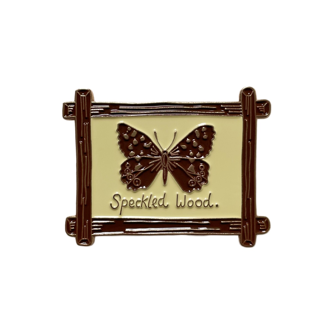 Custom Speckled Wood Butterfly Wooden Frame Soft Enamel Pins