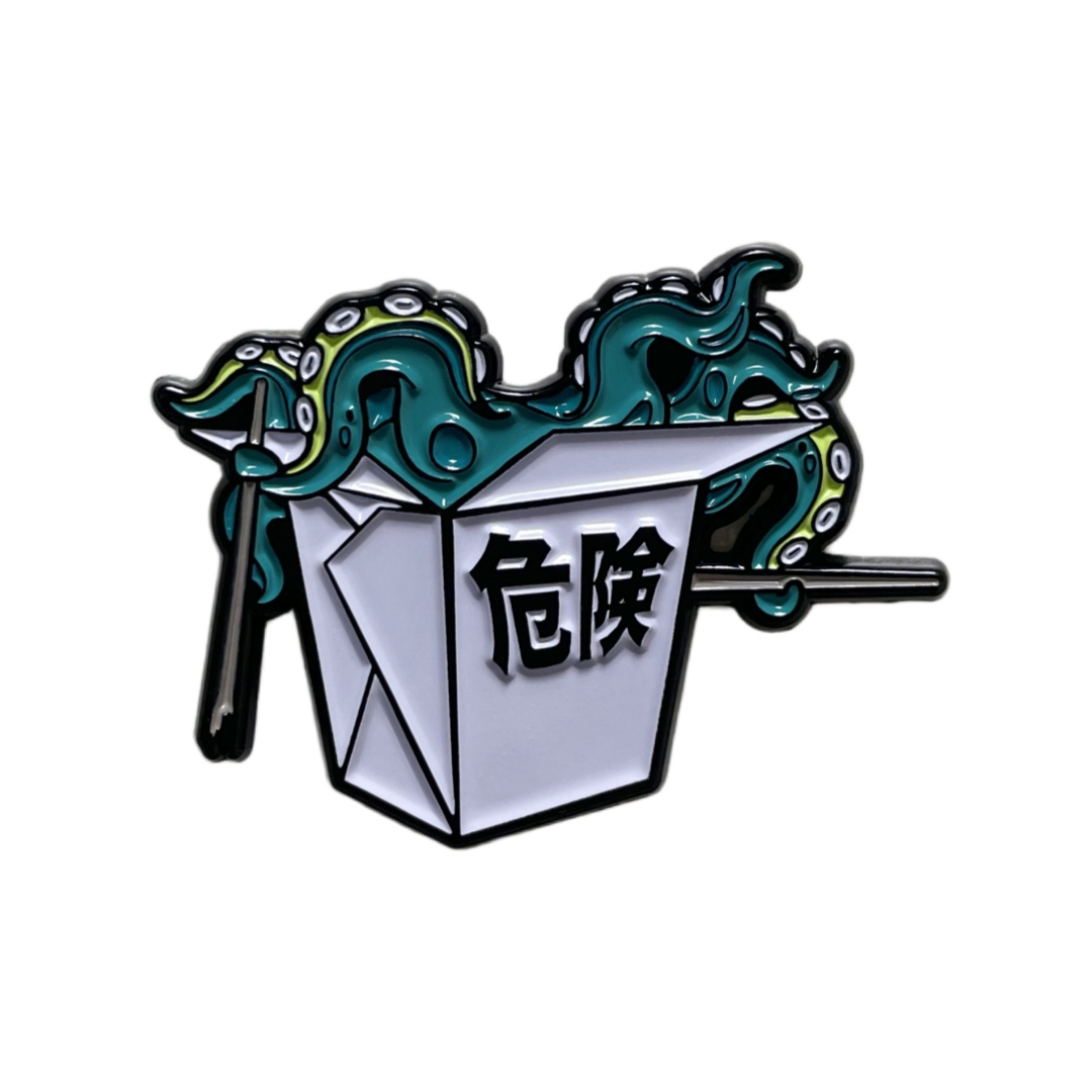 Custom Octopus Takeout Box Japanese Kanji Cartoon Dyed Metal Zinc Alloy Pins