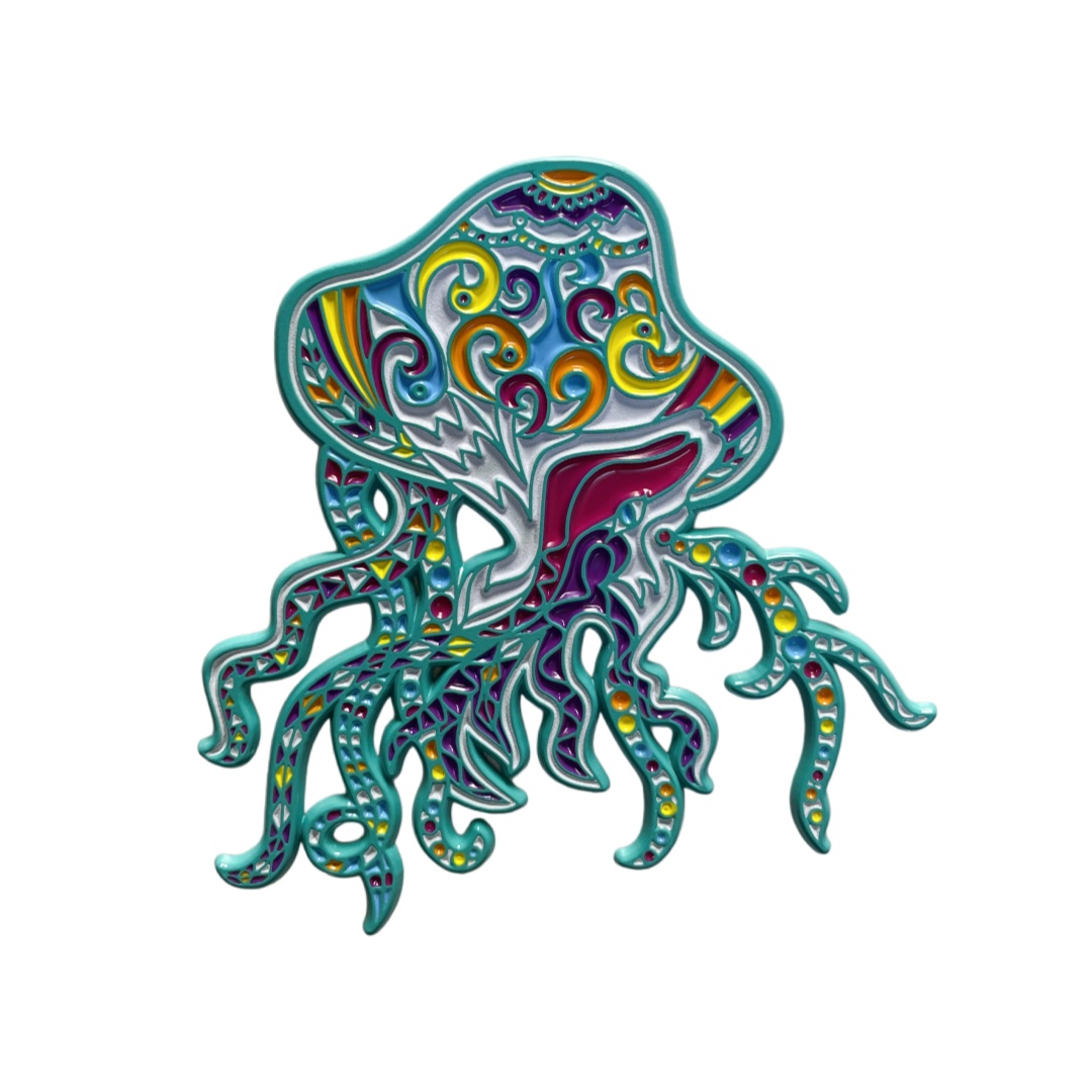 Custom Tribal Pattern Colorful Jellyfish Cutout Dyed Metal Zinc Alloy Pins