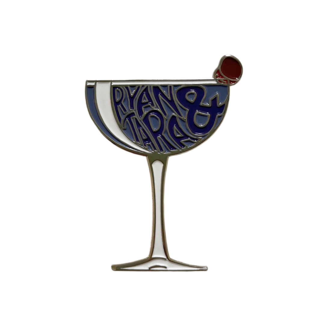 Custom Martini Wine Glass Ryan & Tara Name Text Soft Enamel Zinc Alloy Pins