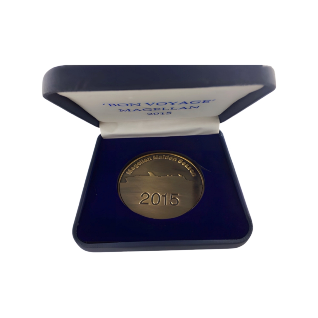 Custom Magellan 2015 Bronze Medal With Dark Blue Velvet Lined Gift Box