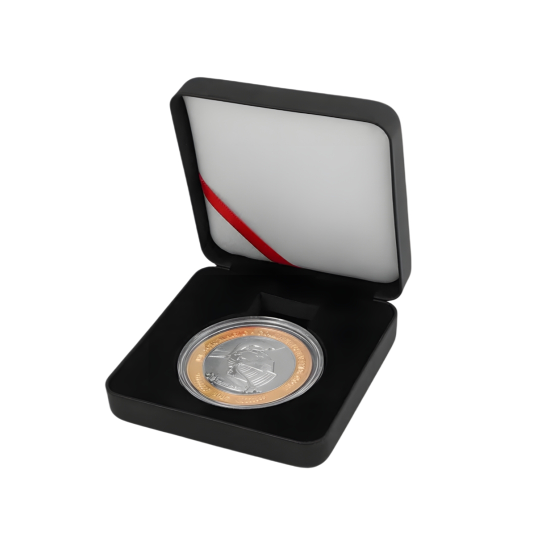 Custom Bimetallic Commemorative Medal With Black Plastic Presentation Gift Box