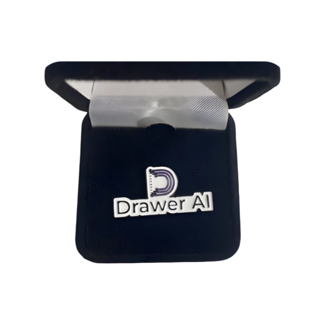 Custom Drawer AI Logo Enamel Pin With Black Velvet Presentation Box