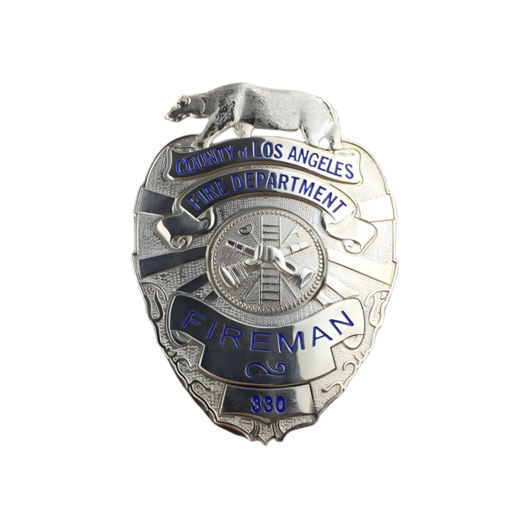 Custom Los Angeles County Fire Department Fireman Bear Top Shield Badges