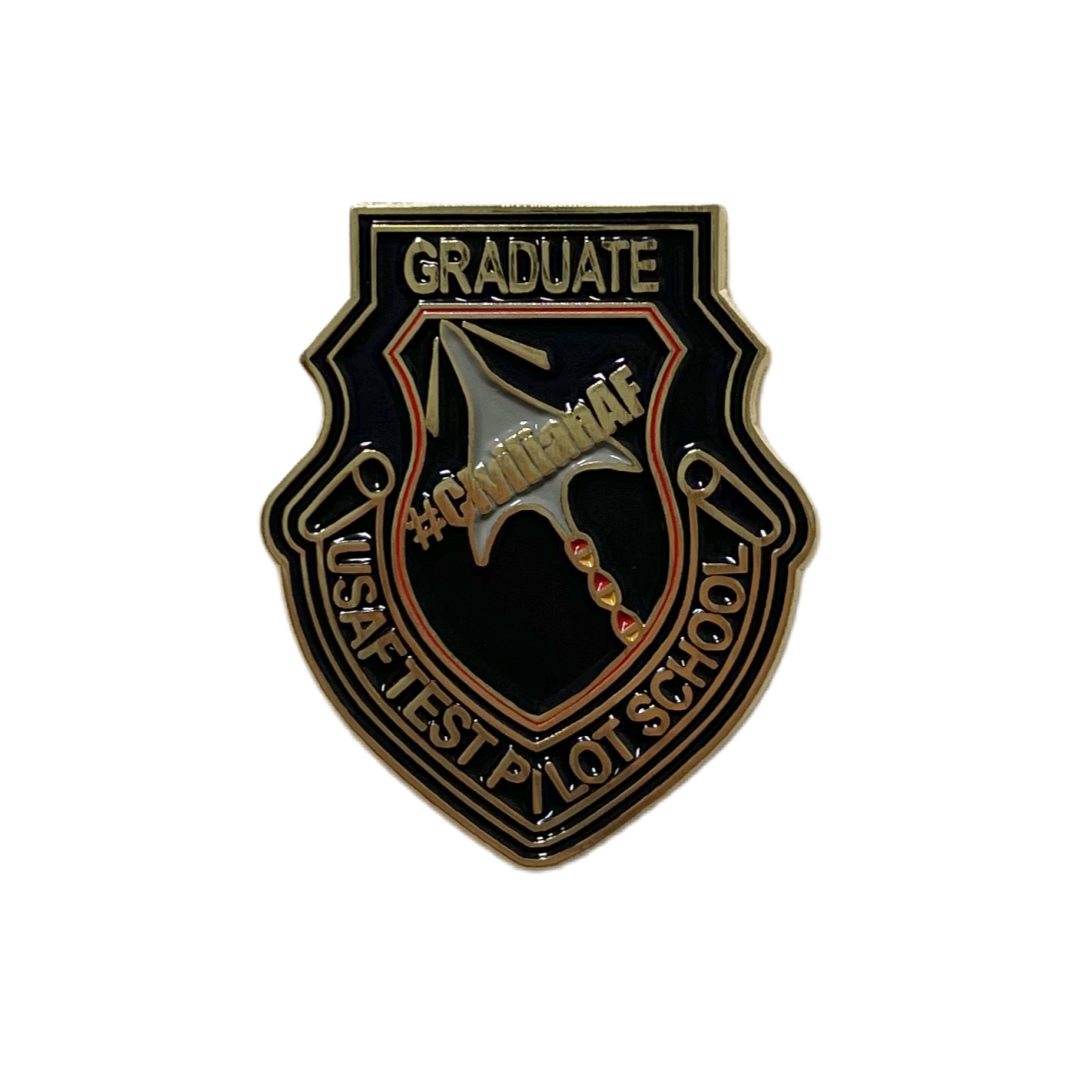 Custom USAF Test Pilot School Graduate Rocket Shield Soft Enamel School Pins