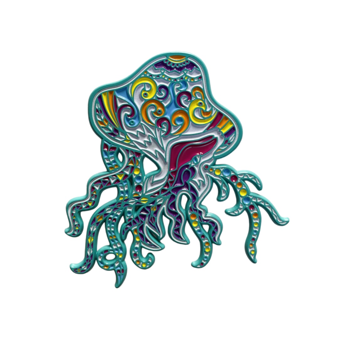 Colorful Tribal Art Jellyfish Dyed Metal Pins