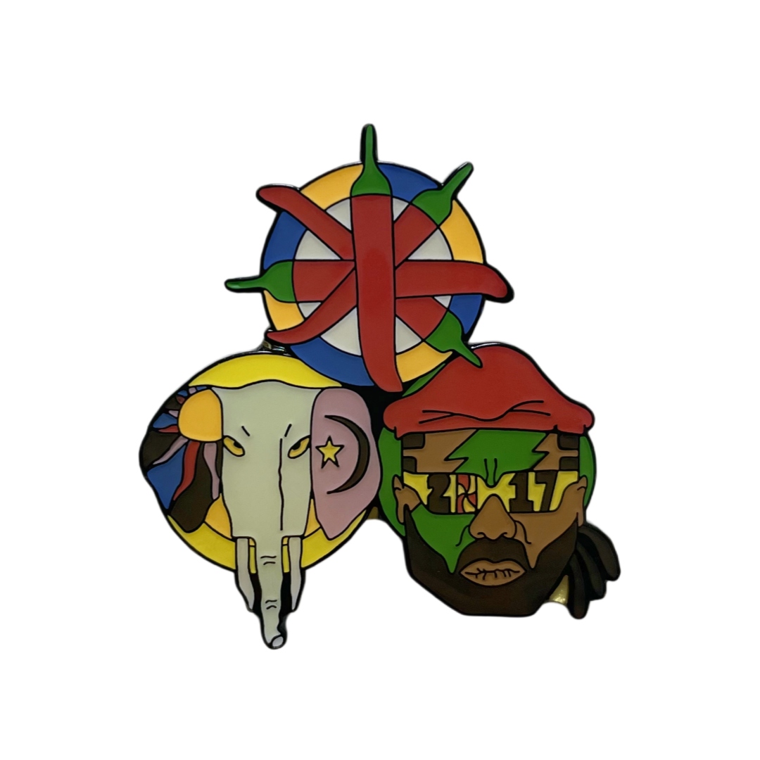 African Tribal Elephant Face Pepper Art Soft Enamel with Epoxy Pins